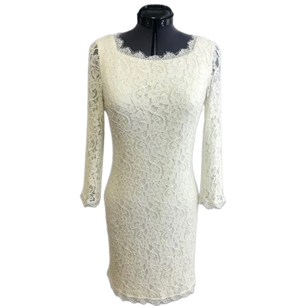 $349 Diane Von Furstenburg Zarita Dress Ivory Lace Party 6 S Small Mini DVF
